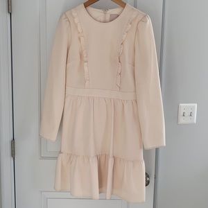 Hayley Ruffle Detail Long Sleeve Dress In Cream